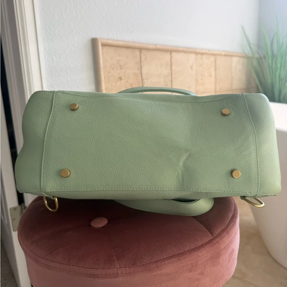 Frankie Lou Leather Joann in Pistachio Convertible Diaper Bag